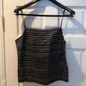 Ann Taylor embroidered black /silver silk shell